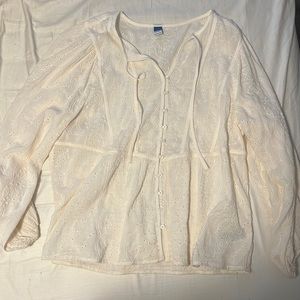 Old Navy Oversized Embroidered Cutwork Tie-Neck Blouse for Women